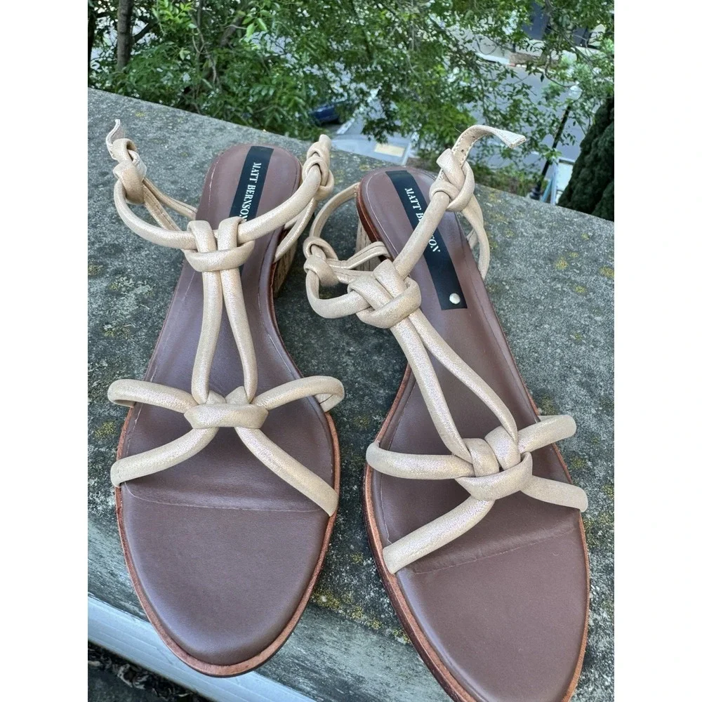 Matt Bernson Elba Sandals Rose Gold Leather Knot Block Heel Sundance Sz 11